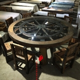 老船木餐桌椅组合实木圆餐桌中式古典大中小圆桌船木家具饭桌定制
