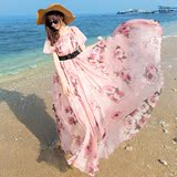 夏季长裙夏碎花雪纺连衣裙2016韩国海边度假短袖波西米亚沙滩裙女