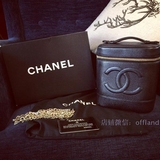 已嫁 Vintage Chanel 黑色鱼子酱皮手拎化妆包手提包