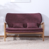 北欧简约橡木休闲扶手椅小户型客厅阳台卧室实木双人布艺沙发椅子