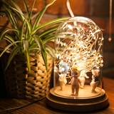 火树银花灯 卧室创意宜家台灯实木玻璃罩LED床头灯  插电小夜灯