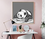 北欧风格简约黑白抽象睡觉的熊猫装饰画客厅卧室书房玄关无框画