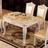 欧式长方形大理石餐桌椅组合伸缩小户型实木雕花饭桌折叠圆餐桌
