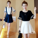 小清新连衣裙两件套清新裙子夏装女学生韩国甜美a型背带短裙套装