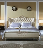 新古典实木雕花双人软包床美式简欧橡木法式婚床 后现代酒店1.8米
