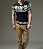 2016夏季男短袖冰丝T恤针织衫V领薄 韩版修身男装纯色T恤大码潮