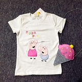 2016夏季新款童装小猪佩奇之粉红猪小妹 佩佩猪圆领纯棉短袖T恤