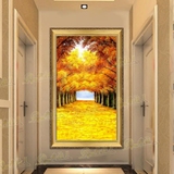 黄金大道满地油画纯手绘欧式抽象风景走廊过道客厅装饰画玄关挂画