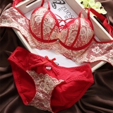 性感红色情趣镂空蕾丝少女内衣绑带胸罩调整型三排扣女士文胸套装