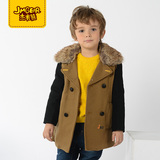 杰米熊童装冬季新款男童呢子大衣毛领双排扣毛呢外套85419820302