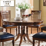 欧式全实木圆餐桌椅组合美式大理石台面饭桌4人小户型圆桌子1.2米