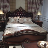 深色卧室家具欧式床实木双人床橡木床新古典真皮床高端结婚床现货