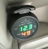 VST三合一多功能汽车电压表 车载温度计 USB手机充电器 汽车用品