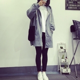 蘑菇街2016春季韩版女装宽松中长款连帽卫衣休闲高中学生女薄外套