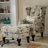 老虎椅美式乡村大号单人沙发椅书房客厅卧室织染布艺设计师样板间