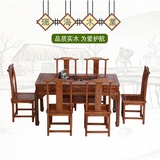 功夫茶桌中式明清仿古榆木实木家具雕花汉宫廷茶桌茶几茶桌椅组合