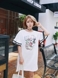 2016韩国夏季新品画笔米奇双层荷叶袖宽松女装中长款t恤连衣裙