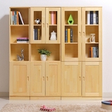 实木书柜带玻璃门成人书橱书房书架自由组合松木储物柜子置物架