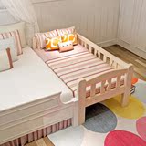 格趣（GEQU)儿童婴儿护栏床 环保实木儿童家具 免漆原木小孩床 拼