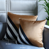 绸缎布料外套沙发靠垫现代元素黑白条纹巧克力咖啡色棕色抱枕家饰