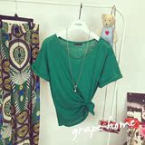 2016夏装新款女装韩版纯色简约百搭宽松大圆领短袖T恤潮bf风绿色