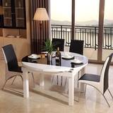 钢化玻璃餐桌椅组合可伸缩一桌四椅小户型烤漆餐台六椅创意圆桌