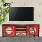 新中式手工彩绘别墅家具古典电视柜实木储物视听柜客厅地柜特价