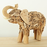 独步居 纯手工实木质大象摆件创意客厅新房子装饰摆设工艺品礼物