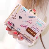 2016新款女士钱包女式短款印花卡通日韩版学生搭扣零钱包钱夹皮夹