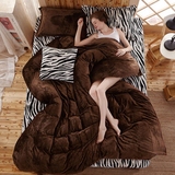秋冬韩版斑马纹法兰绒四件套珊瑚绒加厚保暖床单双人纯色被子罩