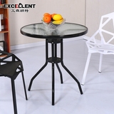 钢化玻璃圆桌洽谈桌椅组合户外小桌子现代简约铁艺餐桌休闲咖啡桌