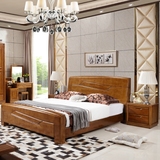 简约现代实木床1.8米1.5米双人床中式复古美式田园婚床卧室家具