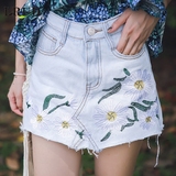 LRUD2016夏装新款韩版高腰花朵刺绣牛仔半身裙女显瘦百搭休闲裤裙