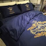 床单四件套 欧美风全棉被套1.8m床上用品简约纯棉男士高档床品