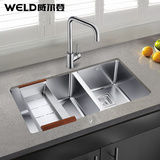 威尔登 手工水槽 双槽 304不锈钢洗碗池 厨房台下盆水斗 加厚双盆