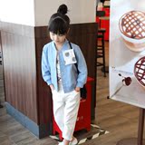 MIKA童装  2016春秋装韩版女童水洗牛仔短款海军服棒球服夹克外套