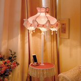 落地灯客厅沙发卧室公主房床头灯创意立式温馨田园蕾丝布艺置物架