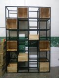 loft工业风格美式书架实木格子置物架铁艺屏风创意隔断花架装饰