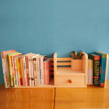书架带抽屉小伸缩桌上桌面实木收纳简易学生办公经济型原木置物架