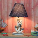 特价款地中海台灯儿童样板房木质树脂海洋风多色灯罩小台灯床头灯