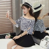 2016夏季新款韩版甜美气质露肩一字领连衣裙套装女装两件套短裙潮