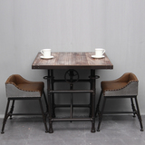 美式复古餐桌椅铁艺吧台桌椅奶茶店咖啡厅桌椅组合酒吧实木升降桌