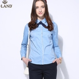 商场代购ELAND韩国衣恋16年新品系带蓝色衬衫EEYS61102A专柜正品