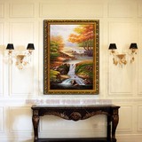 油画客厅装饰画欧式玄关竖版过道走廊壁画酒店手绘风景聚宝盆挂画