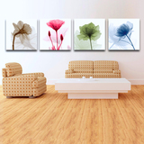 时尚简约客厅沙发三联画透明花无框装饰画抽象植物花卉挂画包邮