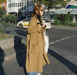 2016秋冬韩版新款西装领过膝长款系带毛呢外套女显瘦羊毛呢子大衣