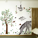 卧室客厅墙面墙壁装饰自粘墙贴纸贴画创意田园房间门贴斑马小树林