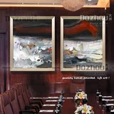 实木单幅简约现代油画抽象派纯手绘客厅挂画装饰画有框画