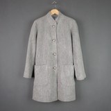 古着vintage 日式原单冬装白灰色直筒修身羊毛呢大衣外套男女 M码