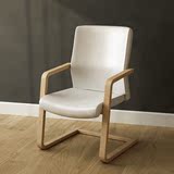 潮土简约现代创意家用弓形实木脚电脑椅PU皮休闲椅曲木办公椅子